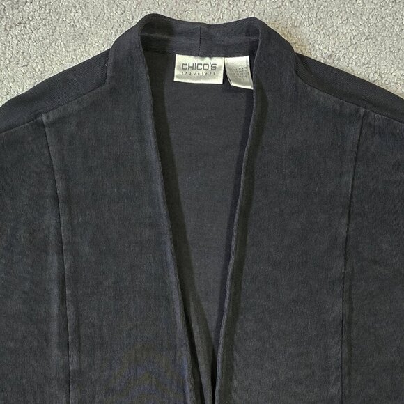 Chico's Travelers Black Open Front Slinky Knit Cardigan Pockets Capsule Stretch - Picture 4 of 8